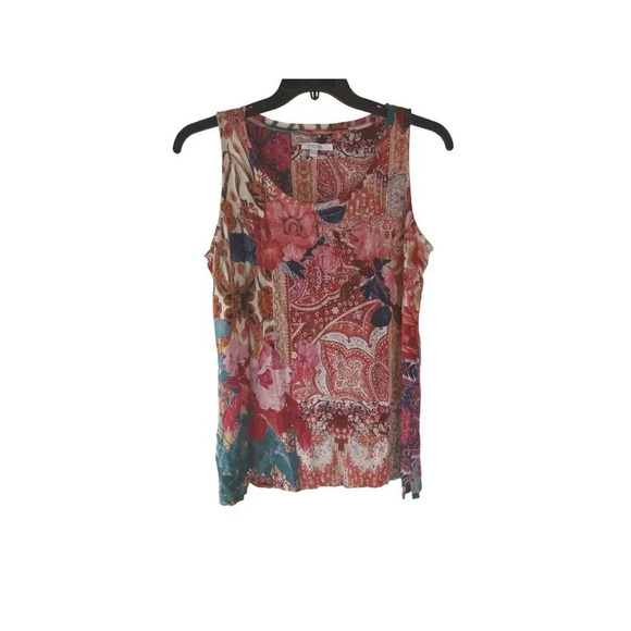 Chico's Womens Top Red Floral All Over Print Stretch Pullover Blouse Size L - Picture 1 of 12